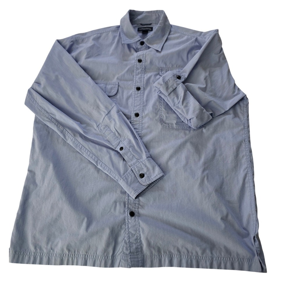 Lands End Mens Blue Long Sleeve Button Up Shirt Roll‎ Tab Sleeve Large 16-16.5